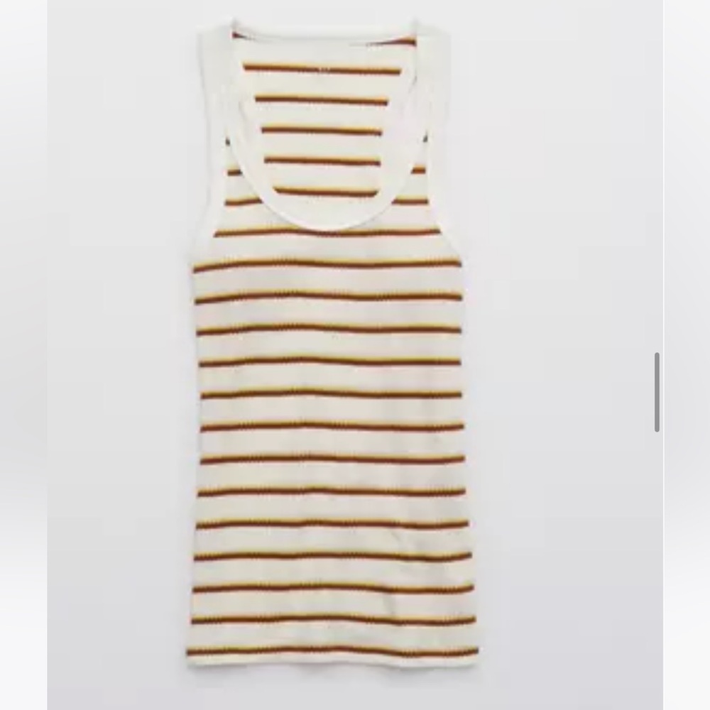 Aerie Waffle White and Brown Striped Tank Top